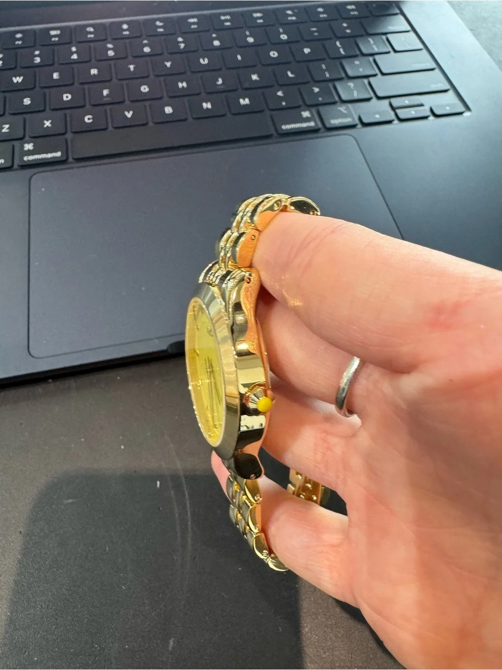 New IMAN Global Chic Gold-Tone Minimalist Yellow Dial Bracelet Watch